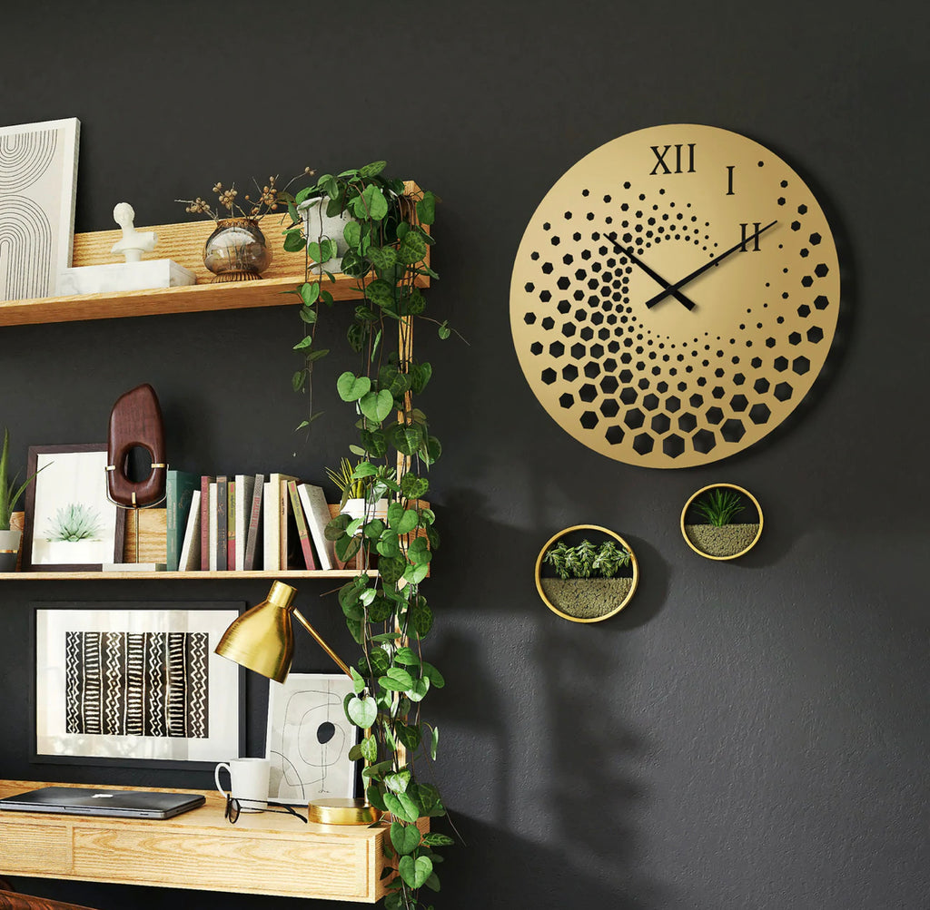 Round Golden Hexagon Style Clock